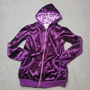 Dollie & Me Hoodie Girls 8‎ Purple Velour Heart Lining Zip Up Jacket 3100471